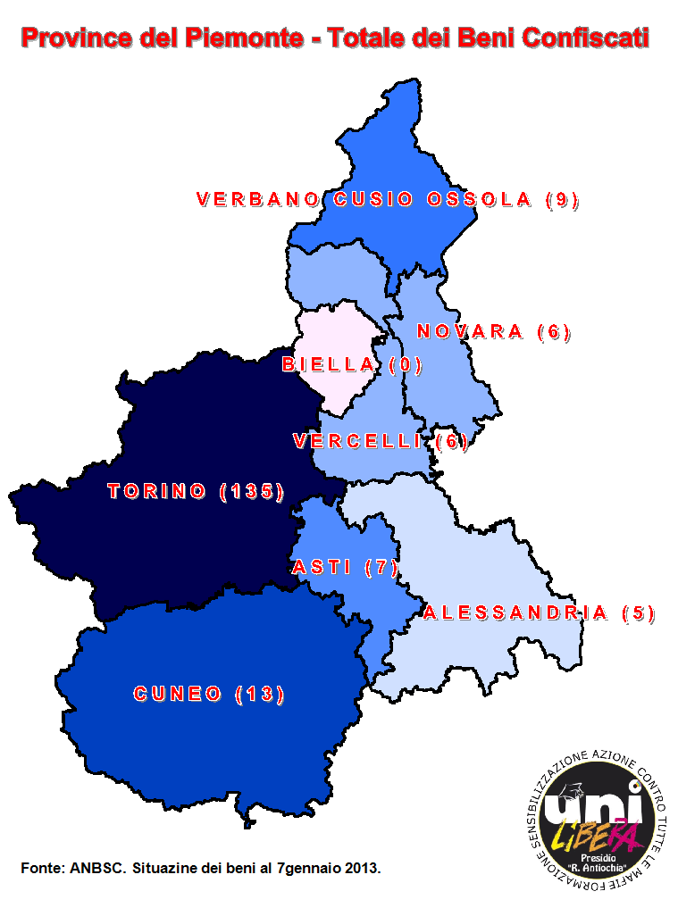 Mappa dei beni confiscati in Piemonte
