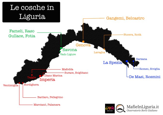 La ‘ndrangheta in Liguria – mappatura delle cosche