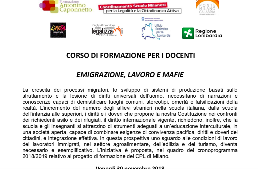 Docenti milanesi a confronto su mafie, emigrazione e lavoro